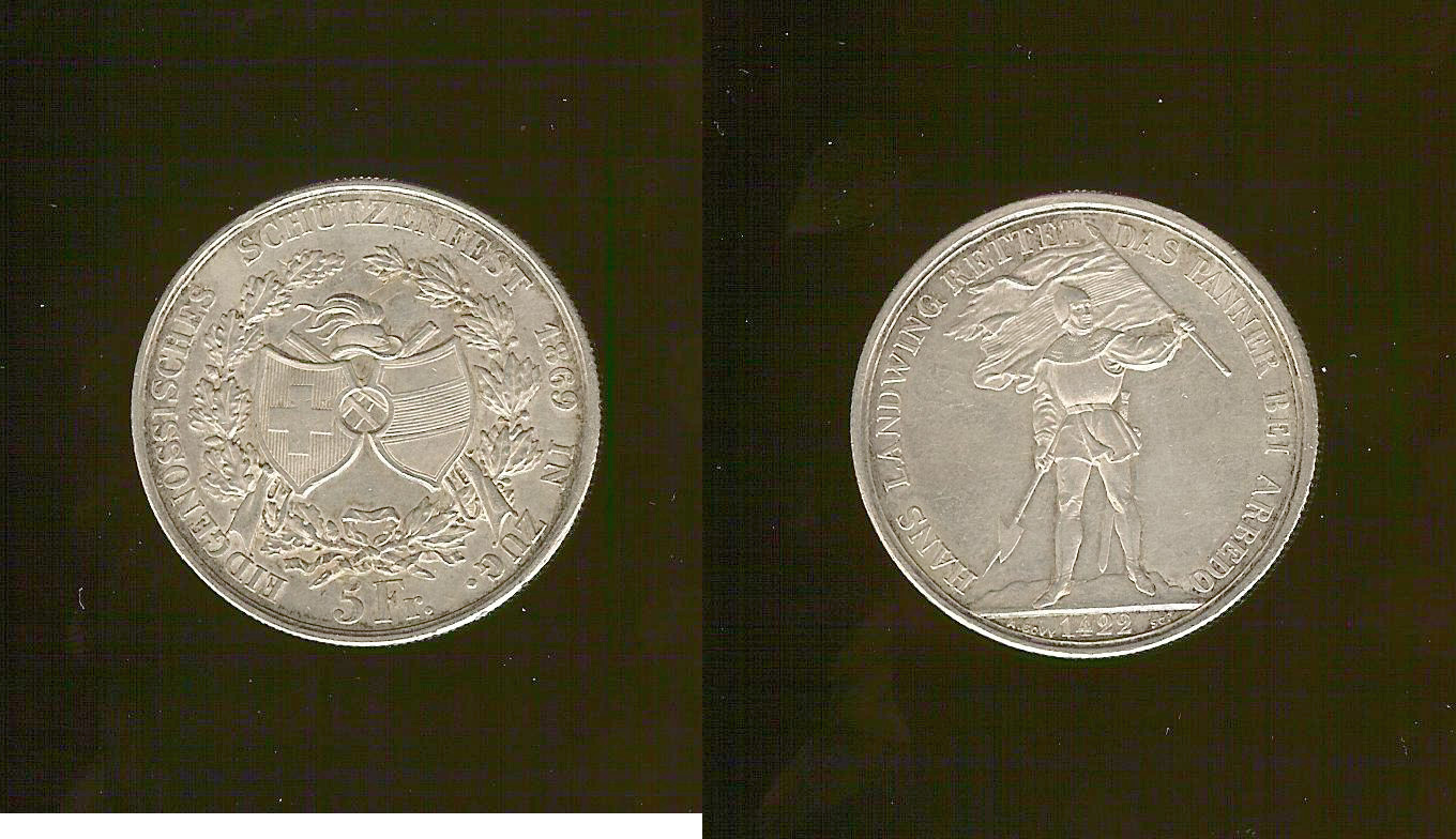 Suisse Médaille de 5 francs, concours de tir de Zug 1869 SUP+